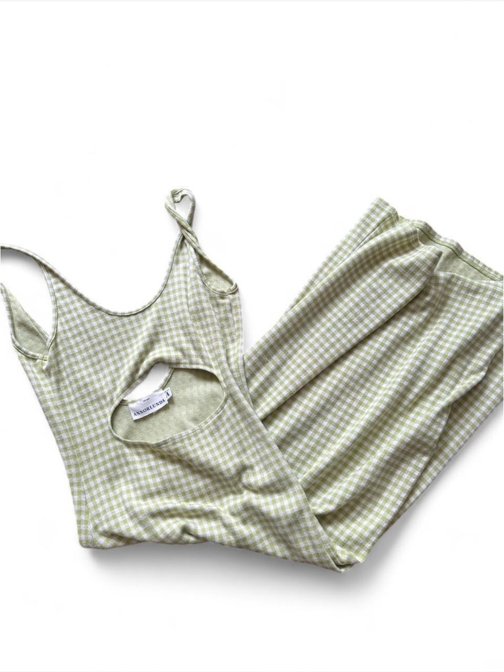 Annorlunda Green and white gingham mini dress with cutout detail #cutout #gingha